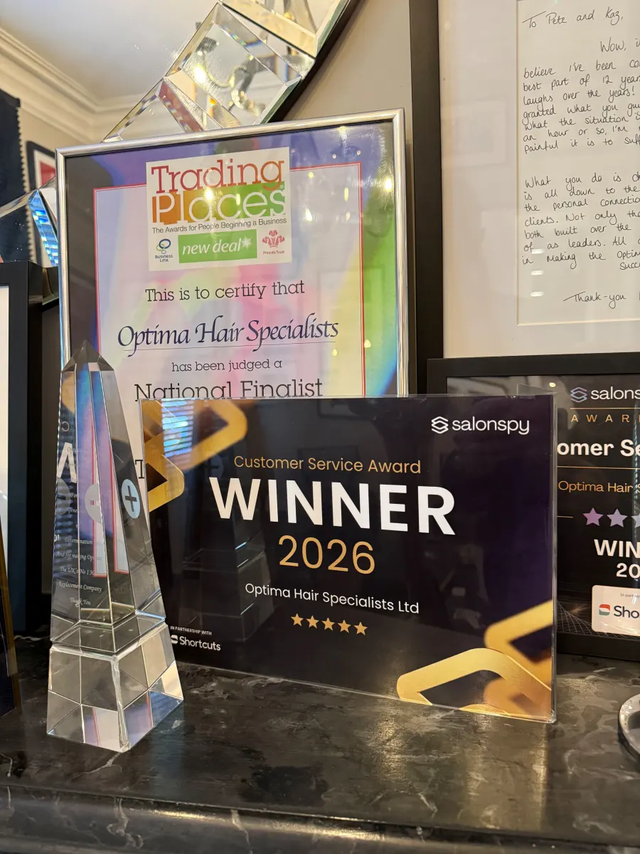 Salonspy Customer Service Award winner 2026 plaque for Optima Hair Specialists